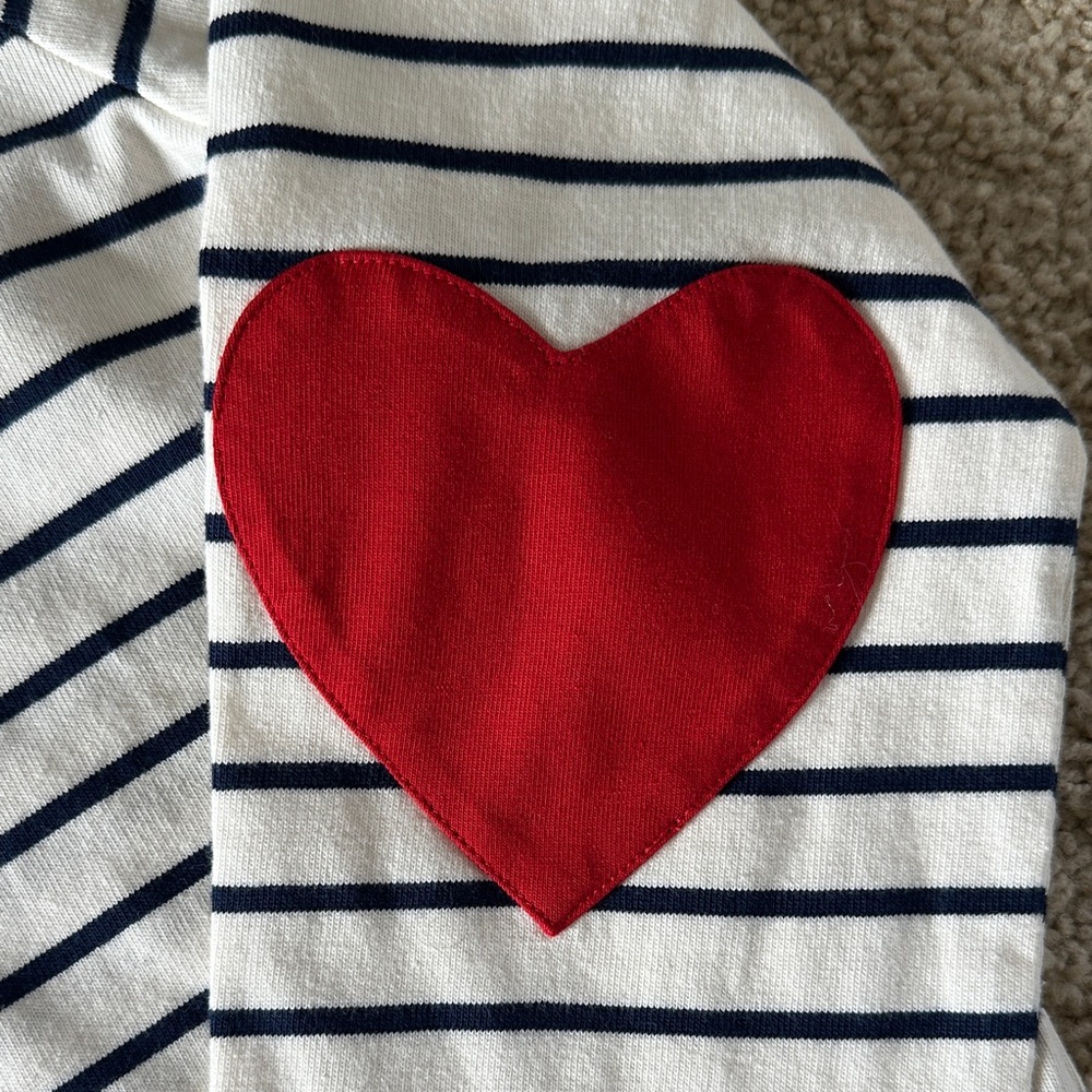 J. Crew Women’s Navy Stripe Long-Sleeve Top with Red Heart Elbow Patches - Picture 3 of 3